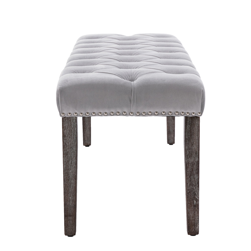 Heng Ming Upholstered Tufted Bench Ottoman , Velvet Dining Bench Bedroom Bench  Footrest Stool Accent Bench for Entryway Dining Room Living Room, Light gray