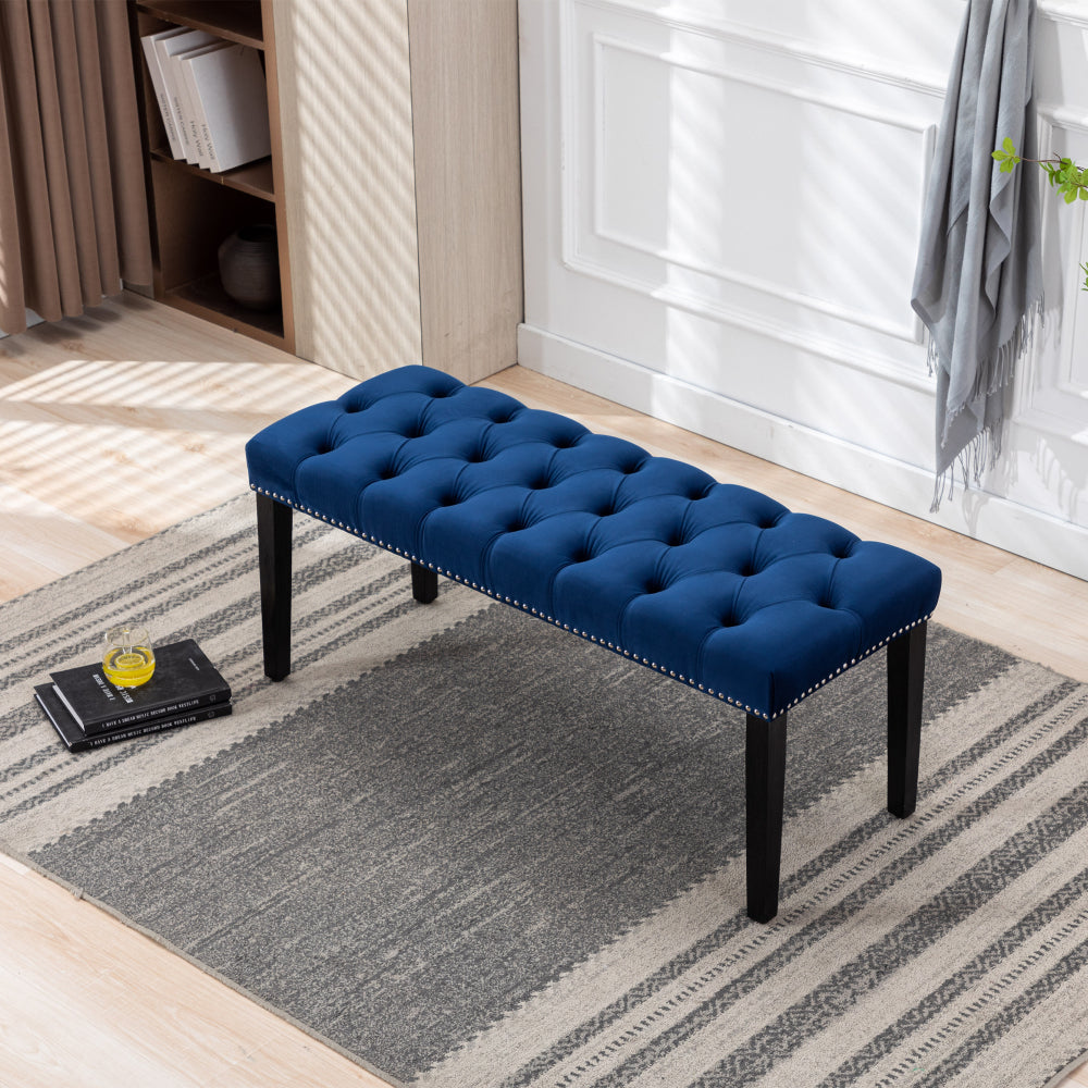 Heng Ming Upholstered Tufted Bench Ottoman , Velvet Dining Bench Bedroom Bench  Footrest Stool Accent Bench for Entryway Dining Room Living Room, Light gray