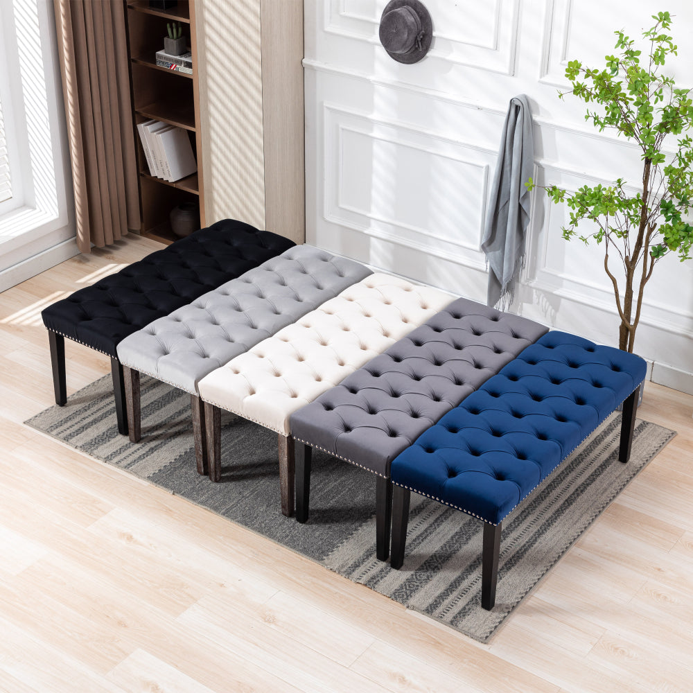 Heng Ming Upholstered Tufted Bench Ottoman , Velvet Dining Bench Bedroom Bench  Footrest Stool Accent Bench for Entryway Dining Room Living Room, Light gray
