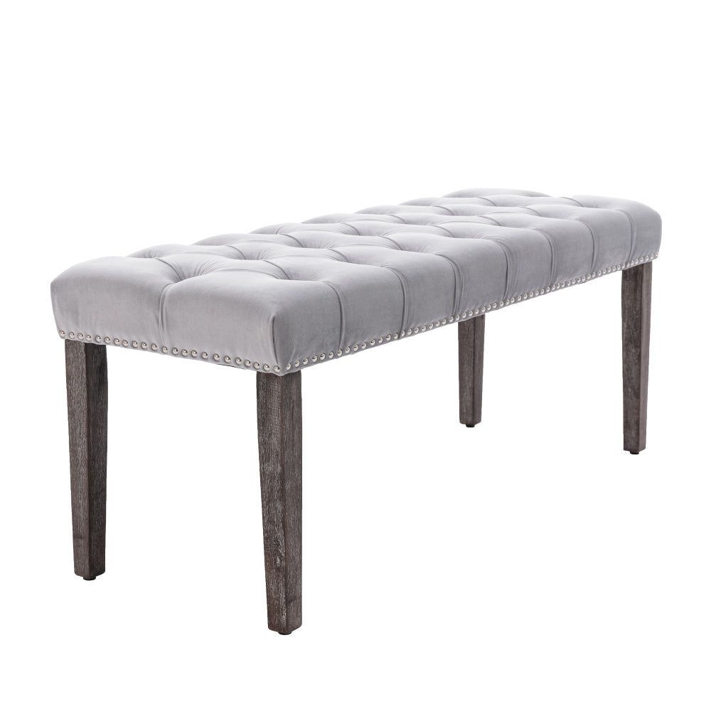Heng Ming Upholstered Tufted Bench Ottoman , Velvet Dining Bench Bedroom Bench  Footrest Stool Accent Bench for Entryway Dining Room Living Room, Light gray