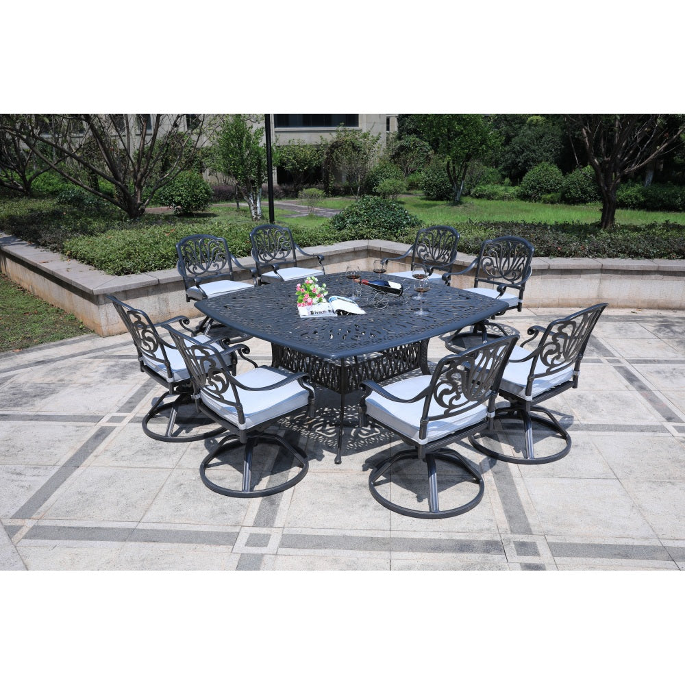 Square 8 - Person 64" Long Aluminum Dining Set with Cushions