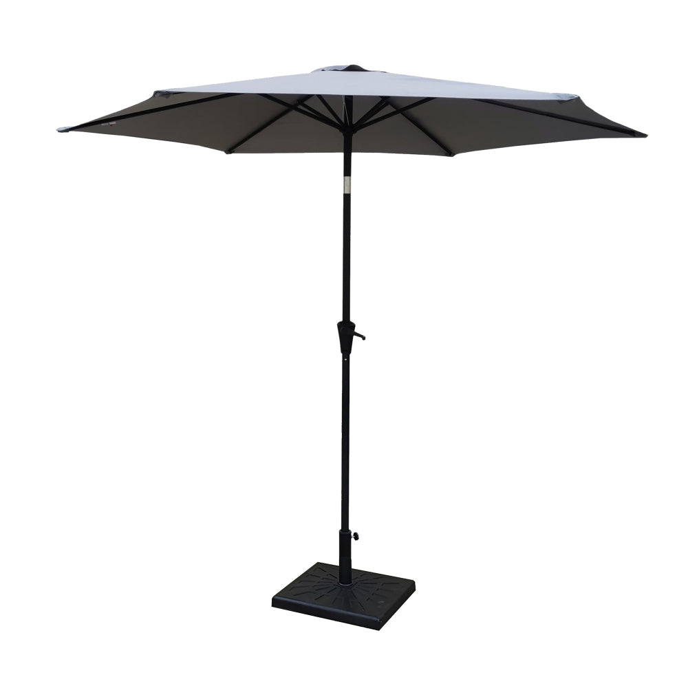 8.8 feet Outdoor Aluminum Patio Umbrella, Patio Umbrella, Market Umbrella with 42 Pound Square Resin Umbrella Base, Push Button Tilt and Crank lift, Taupe