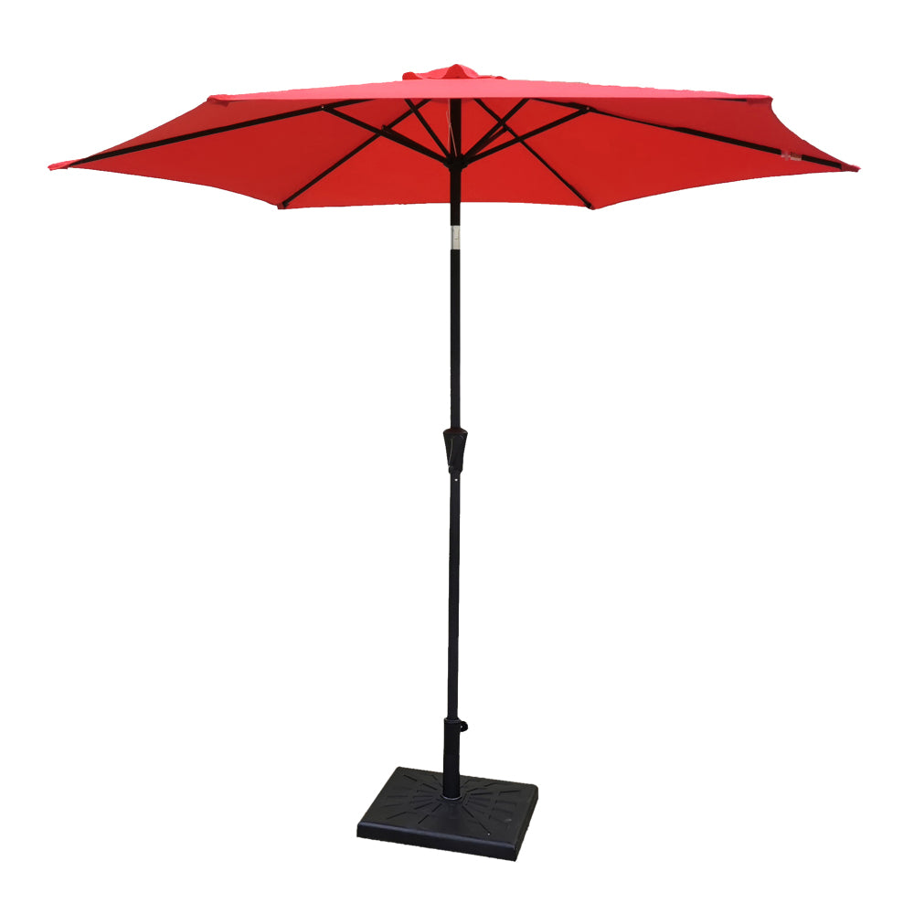 8.8 feet Outdoor Aluminum Patio Umbrella, Patio Umbrella, Market Umbrella with 42 Pound Square Resin Umbrella Base, Push Button Tilt and Crank lift, Taupe