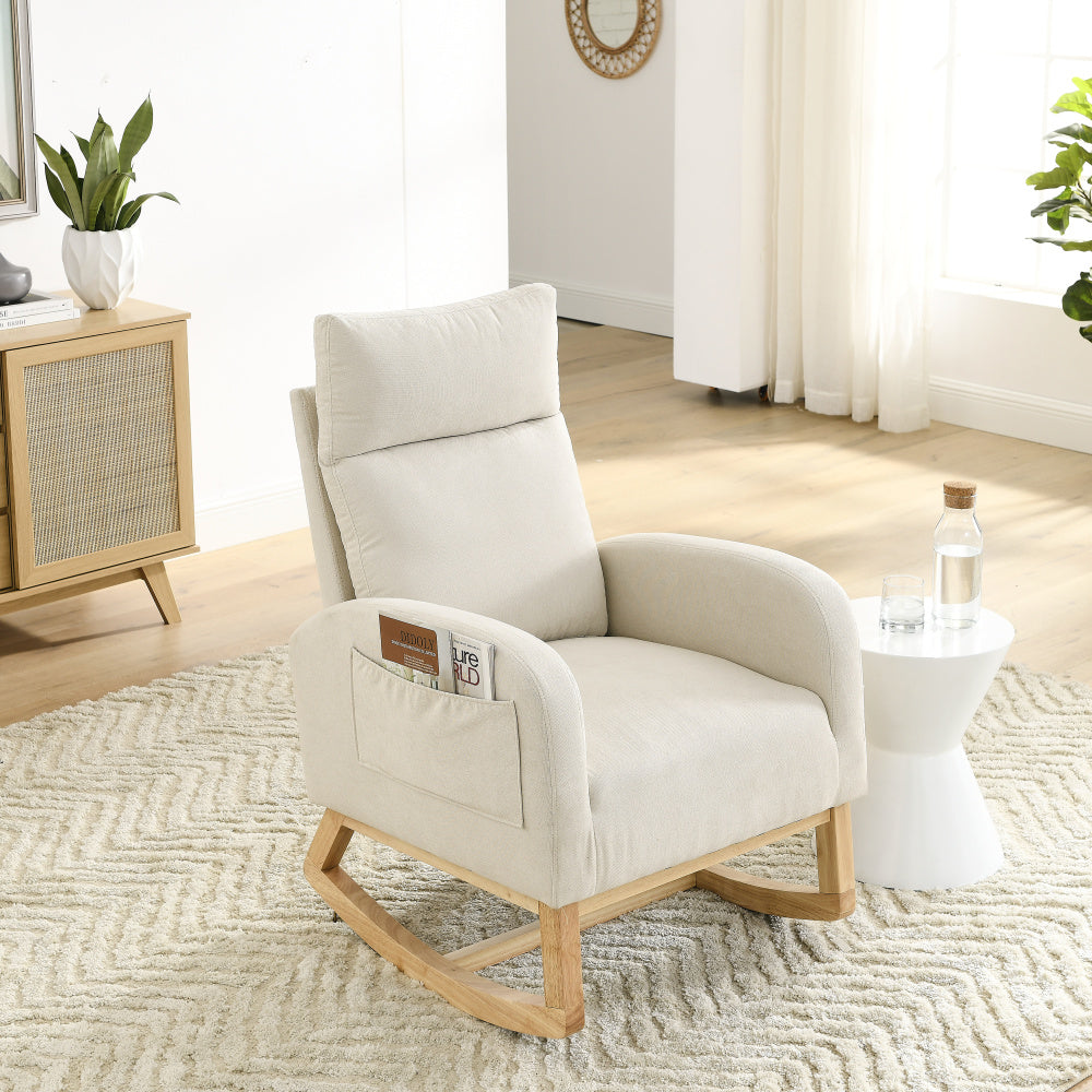 [Video] Welike 27.6"W Modern Accent High Backrest Living Room Lounge Arm Rocking Chair, Two Side Pocket(W83453336)