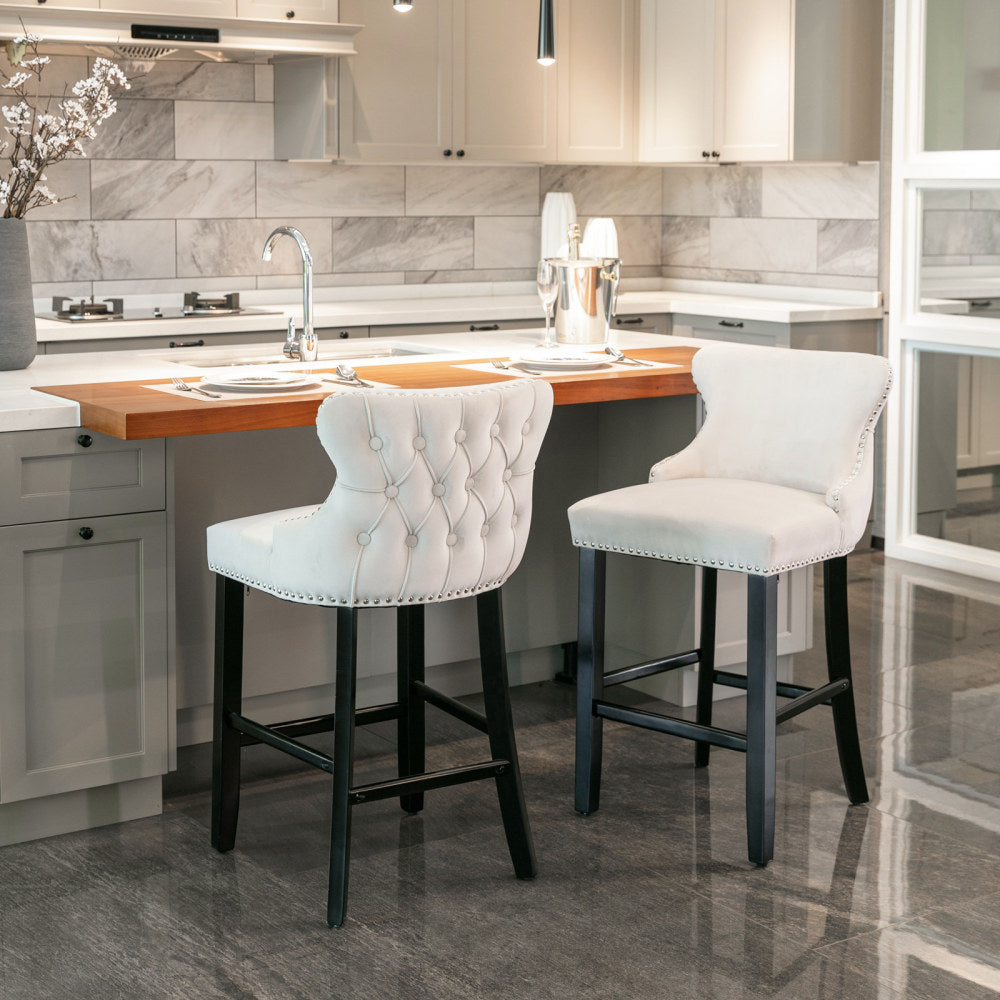 Contemporary Velvet Upholstered Wing-Back Barstools with Button Tufted Decoration and Wooden Legs, and Chrome Nailhead Trim, Leisure Style Bar Chairs,Bar stools, Set of 4 (Gray), SW1824GY x 2 cartons