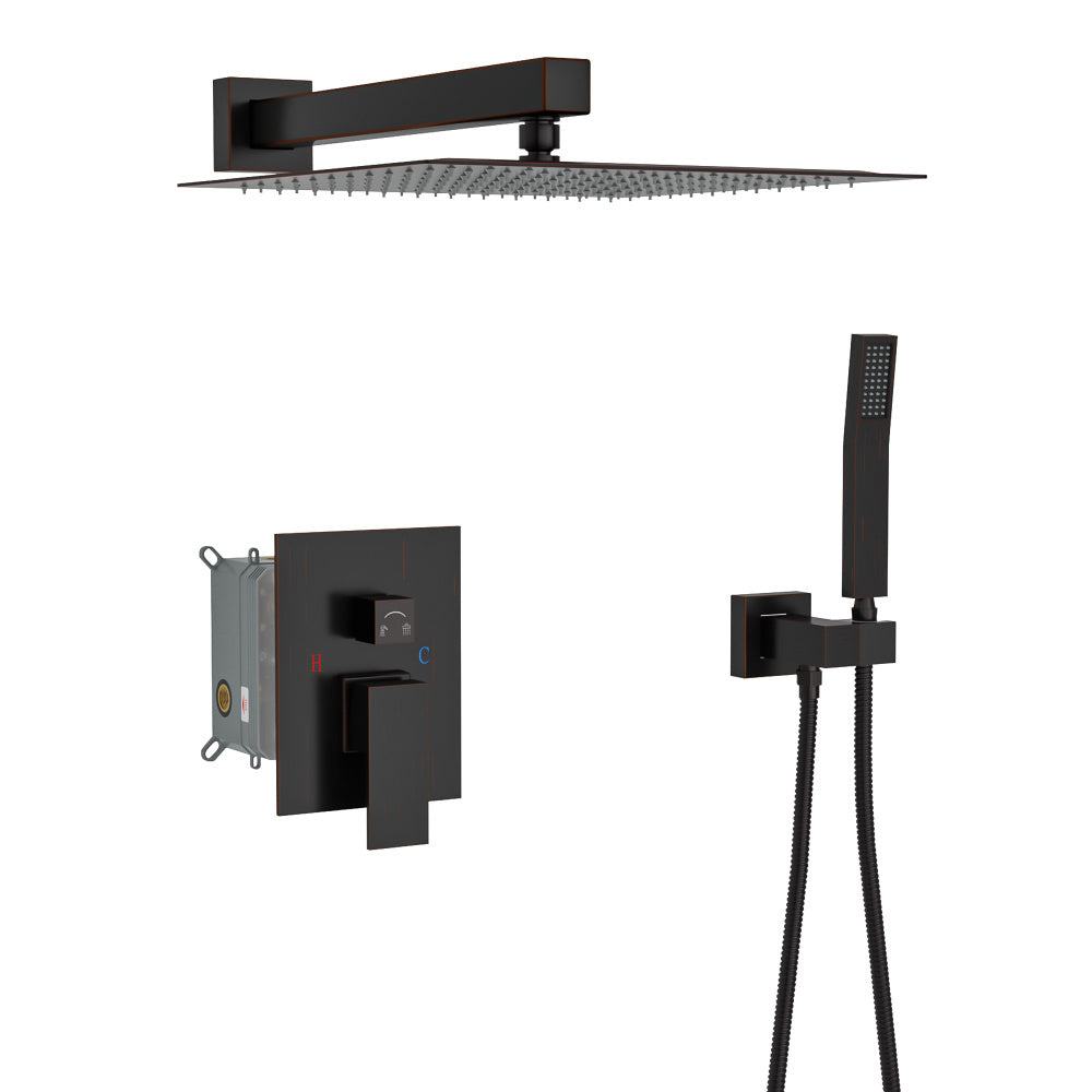 Dual Shower Head - 10 Inch Wall Mounted Square Shower System with Rough-in Valve,Matte black