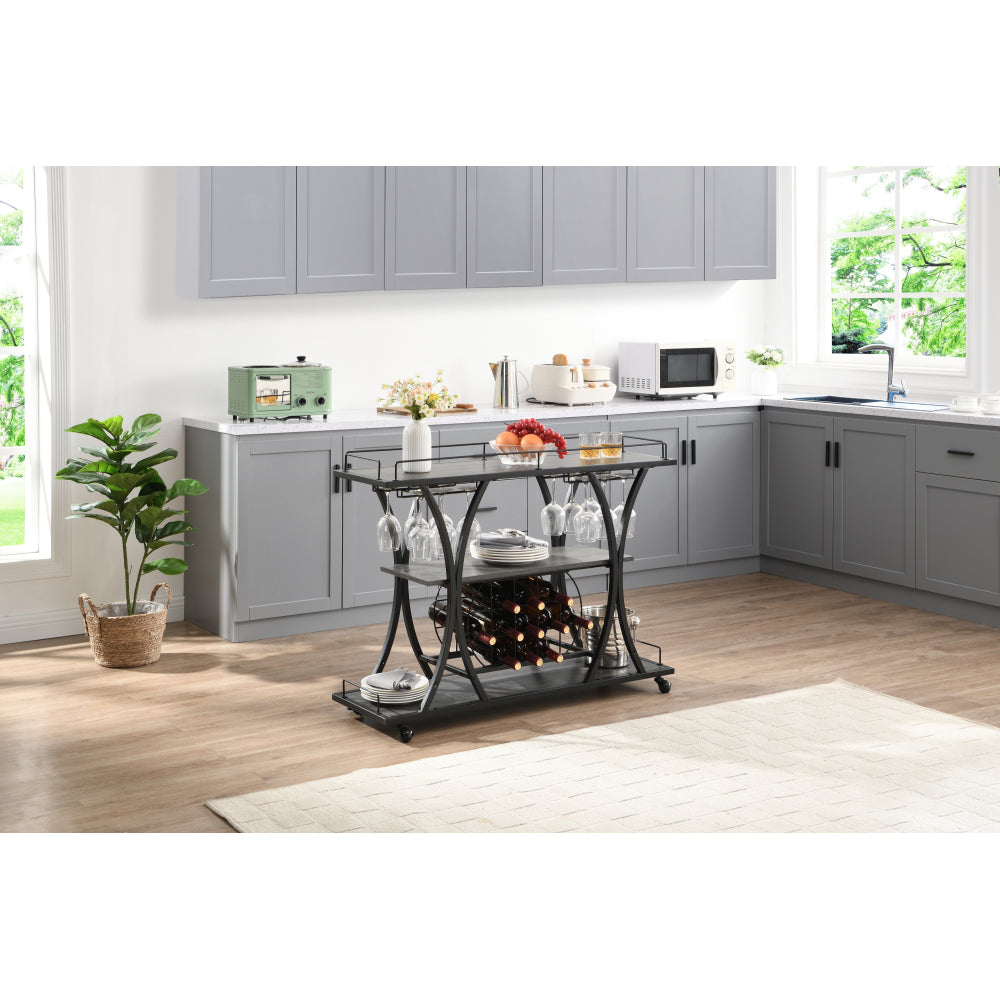 Industrial Bar Cart Kitchen Bar&Serving Cart for Home with Wheels 3 -Tier Storage Shelves