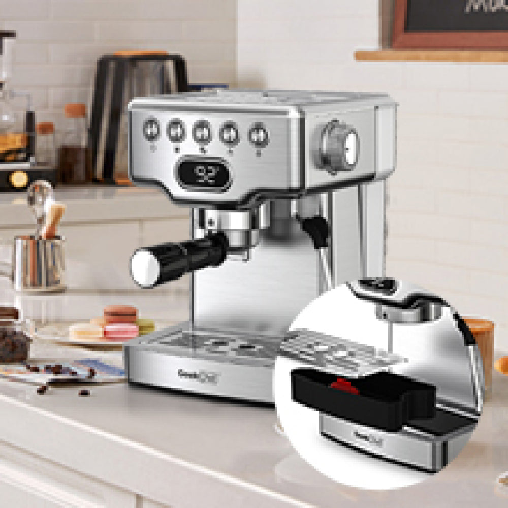 Geek Chef Espresso Machine, Cappuccino & Latte Machine with ESE POD Filter & Milk Frother Steam Wand, Accurate Temperature & Time Control, Compact Coffee Machine for Home,Stainless Steel