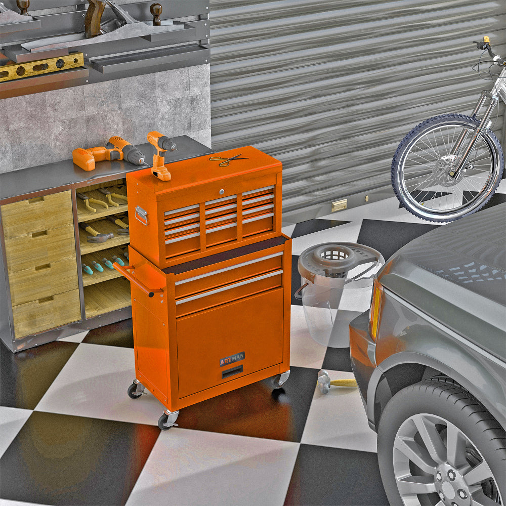 High Capacity Rolling Tool Chest with Wheels and Drawers, 8-Drawer Tool Storage Cabinet--RED