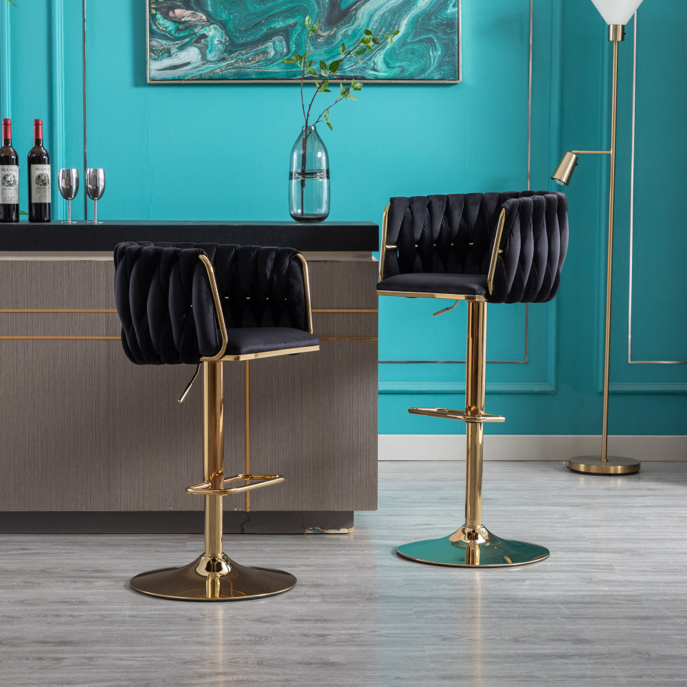 Set of 2 Bar Stools,with Chrome Footrest and Base Swivel Height Adjustable Mechanical Lifting Velvet + Golden Leg Simple Bar Stoo,Ivory
