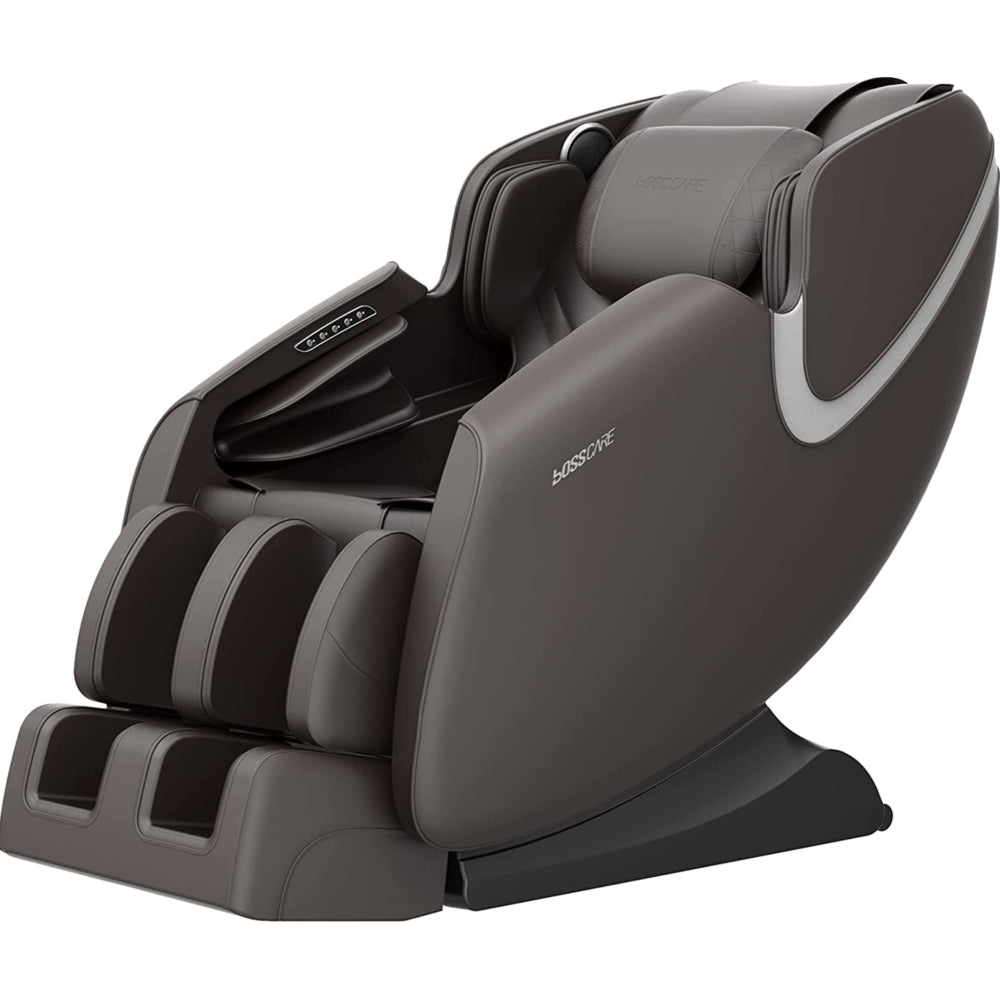 BOSSCARE Massage Chair Recliner with Zero Gravity, Full Body Airbag Massage Chair with Bluetooth Speaker, Foot Roller Brown