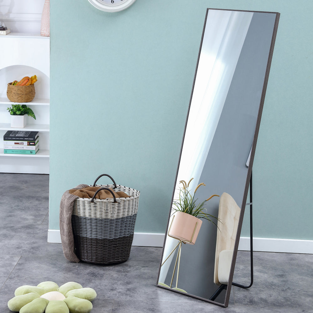 4th generation gray solid wood frame full length mirror, dressing mirror, bedroom porch, decorative mirror, clothing store, floor mounted large mirror, wall mounted,Stylish Home Essential. 58 "* 15"