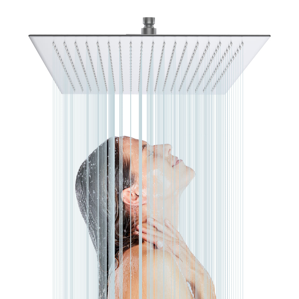 16 Inch Chrome Rain Shower Head, Square Ultra Thin 304 Stainless Steel High Pressure Shower Head