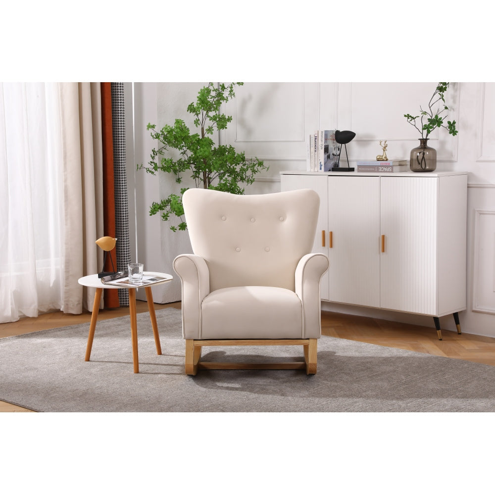 Baby Room High Back Rocking Chair Nursery Chair , Comfortable Rocker Fabric Padded Seat ,Modern High Back Armchair