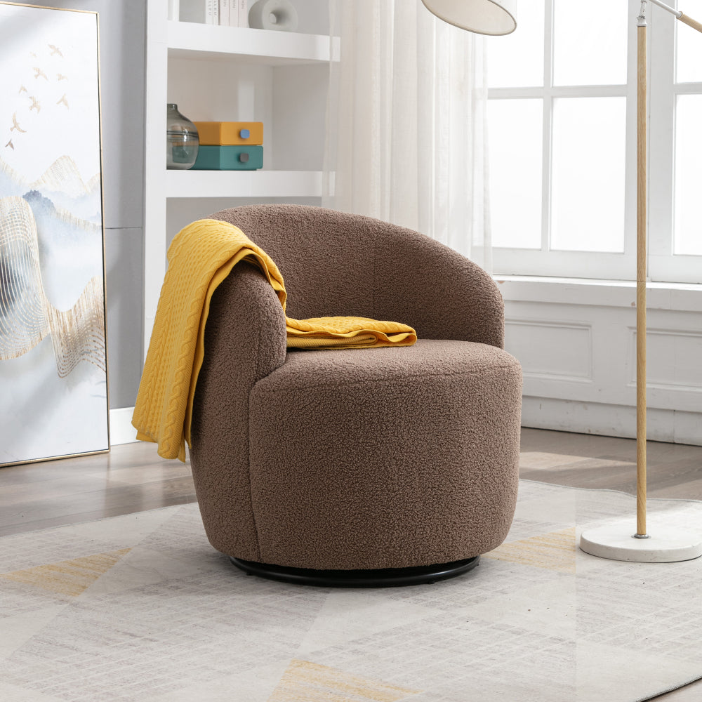 Teddy Fabric Swivel Accent Armchair Barrel Chair With Black Powder Coating Metal Ring,Ivory White