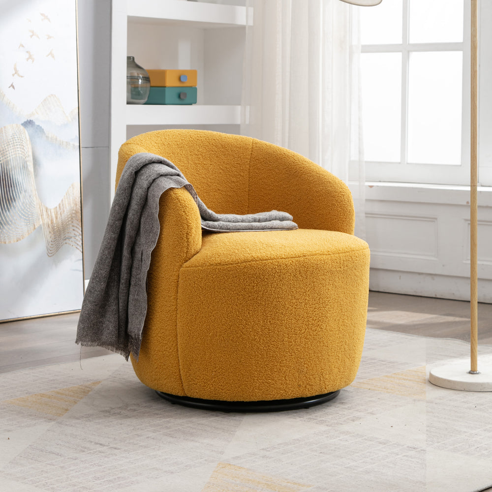 Teddy Fabric Swivel Accent Armchair Barrel Chair With Black Powder Coating Metal Ring,Ivory White
