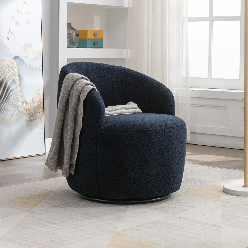 Teddy Fabric Swivel Accent Armchair Barrel Chair With Black Powder Coating Metal Ring,Ivory White