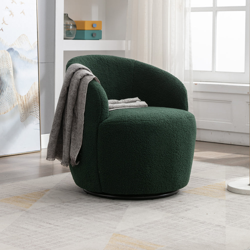 Teddy Fabric Swivel Accent Armchair Barrel Chair With Black Powder Coating Metal Ring,Ivory White
