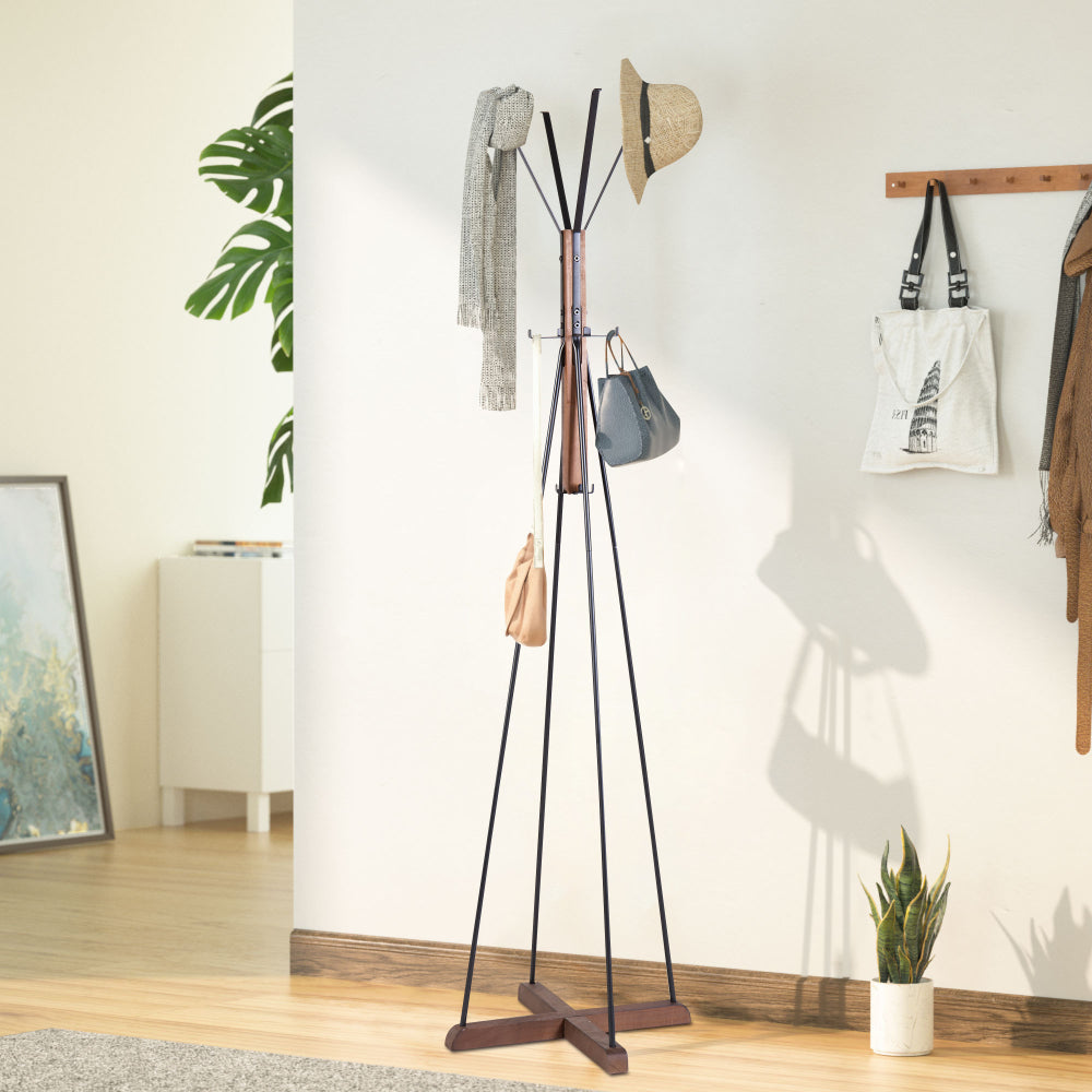 Reclaimed Wood and Metal Freestanding Coat Rack with Hooks use in bedroom, living room
