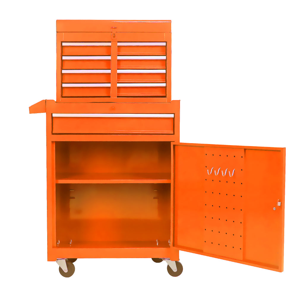 Rolling Tool Chest, 5-Drawer Tool Box Organizer w/Lockable Wheels & Sliding Drawers & Detachable Top & Adjustable Shelf, Tool Storage Cabinet for Garage Workshop(ORANGE)