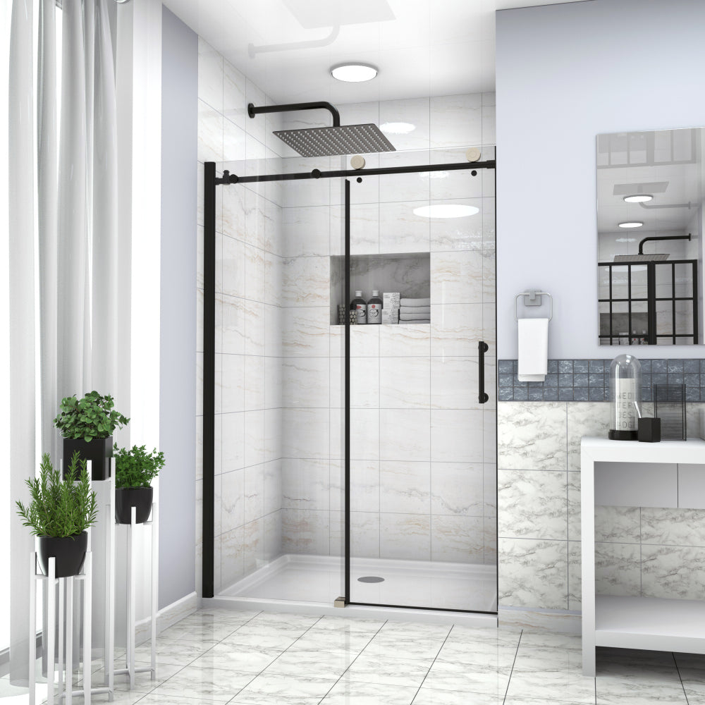 Shower Door 48" W x 76"H Single Sliding Bypass Shower Enclosure, 5/16 in. (8mm), Matte Black