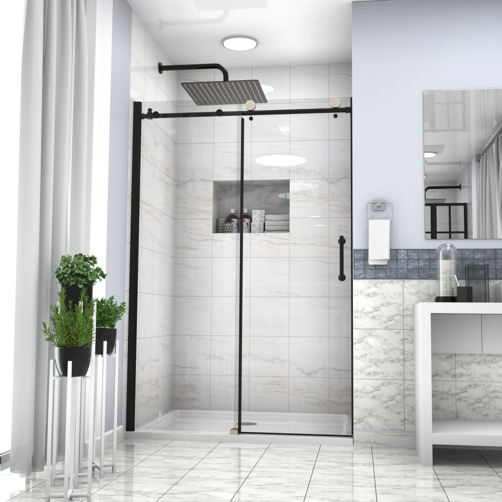 Shower Door 48" W x 76"H Single Sliding Bypass Shower Enclosure, 5/16 in. (8mm), Matte Black