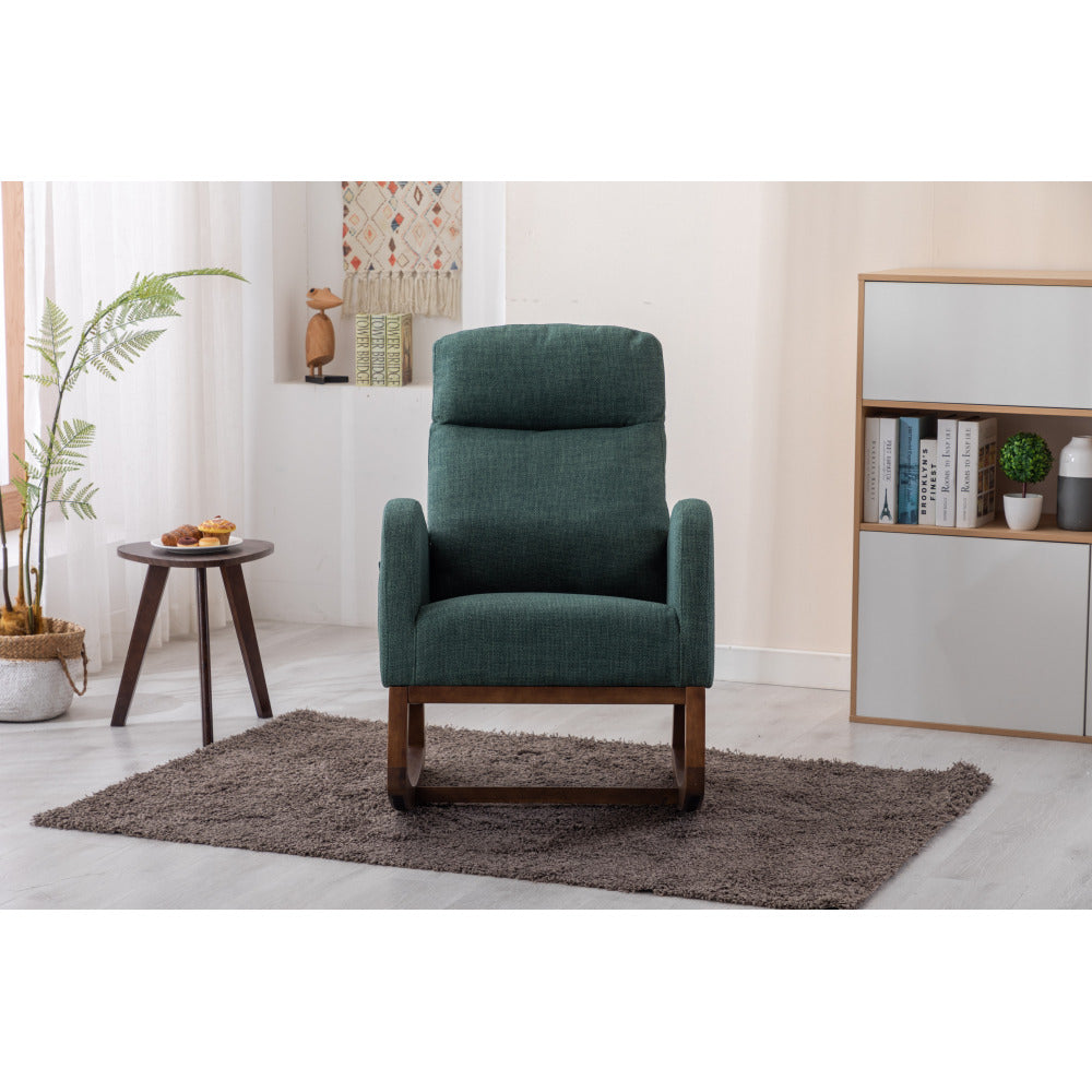 Rocking Chair, Modern Glider Chair, Recliner Armchair with Wood Legs and Side Pocket, Nursery Rocking Accent Chair with High Back for Living Room Bedroom (Emerald linen)