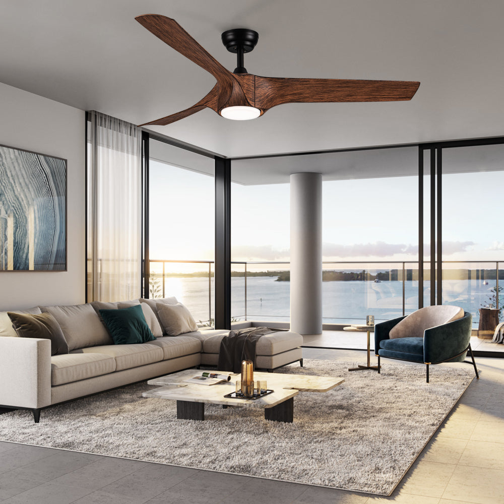 56 In.Intergrated LED Ceiling Fan with Brown Wood Grain ABS Blade