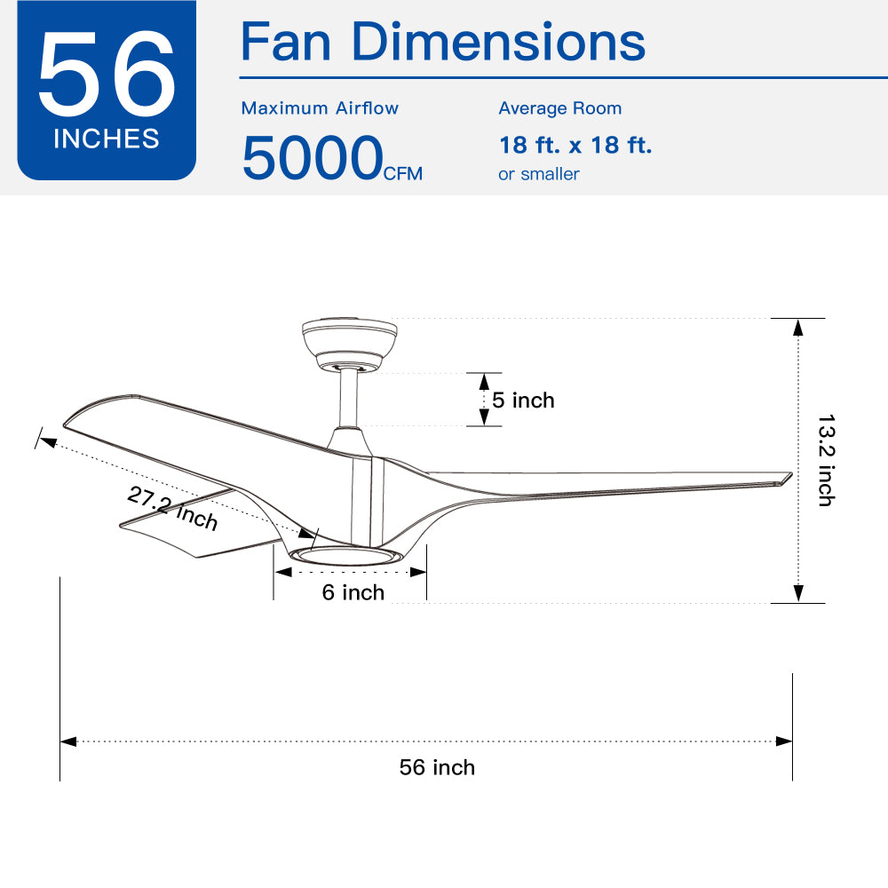56 In.Intergrated LED Ceiling Fan with Brown Wood Grain ABS Blade