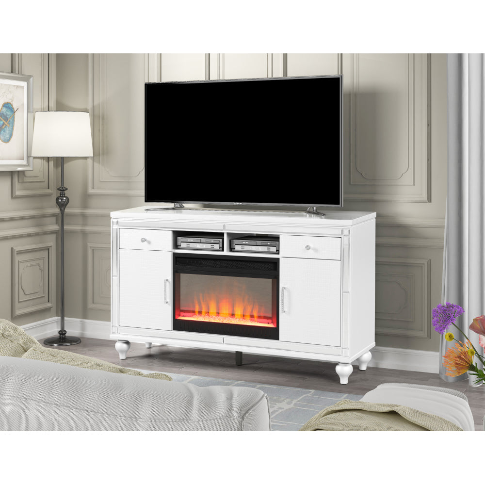 TV Stand With Electric Fireplace in White