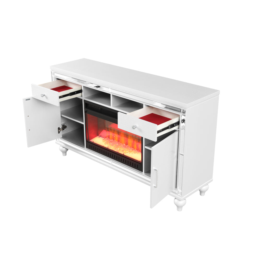 TV Stand With Electric Fireplace in White
