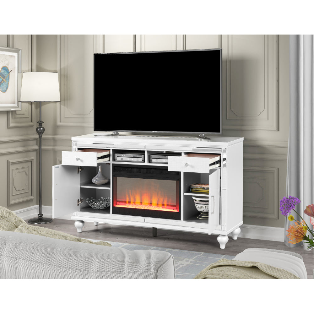 TV Stand With Electric Fireplace in White