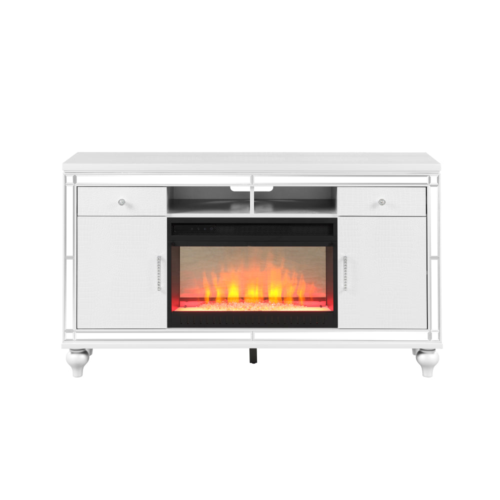 TV Stand With Electric Fireplace in White