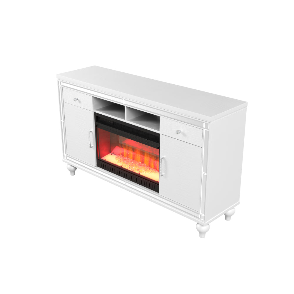 TV Stand With Electric Fireplace in White