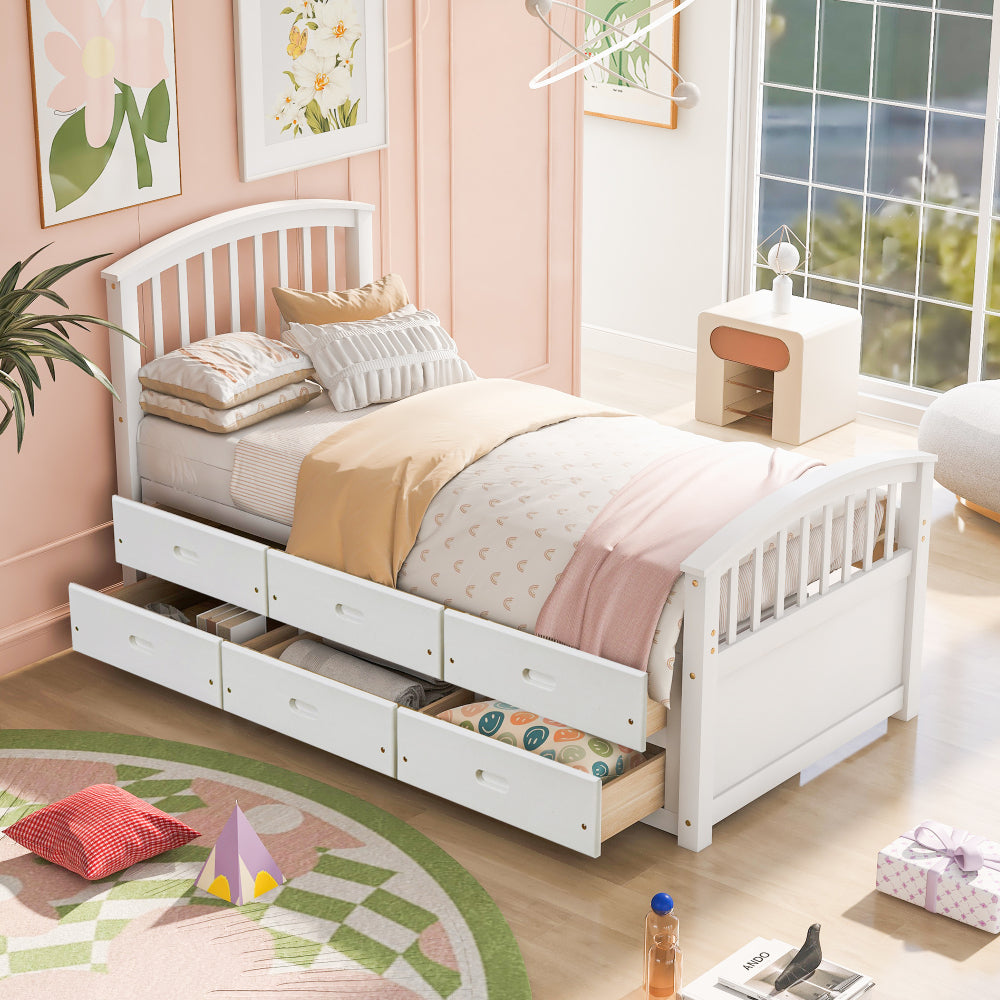 ORISFUR. Twin Size Platform Storage Bed Solid Wood Bed with 6 Drawers