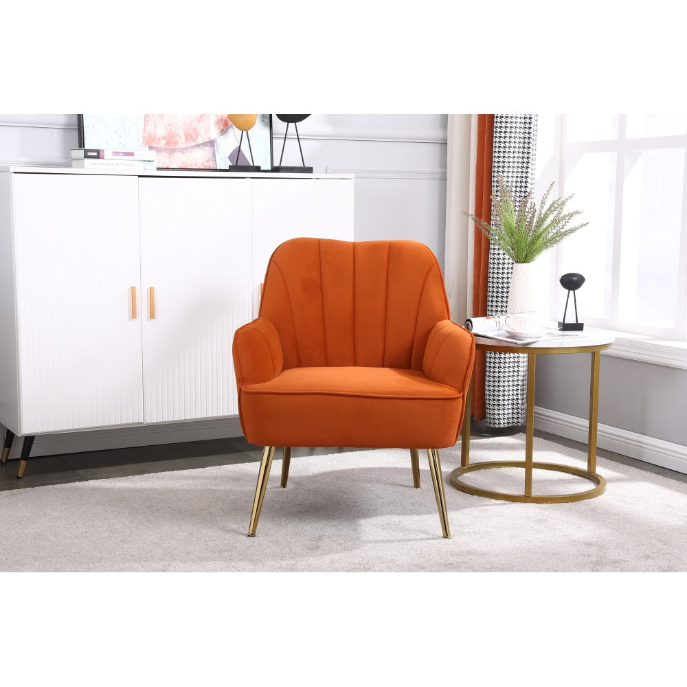 Modern Mid Century Chair velvet  Sherpa Armchair for Living Room Bedroom Office Easy Assemble(ORANGE)