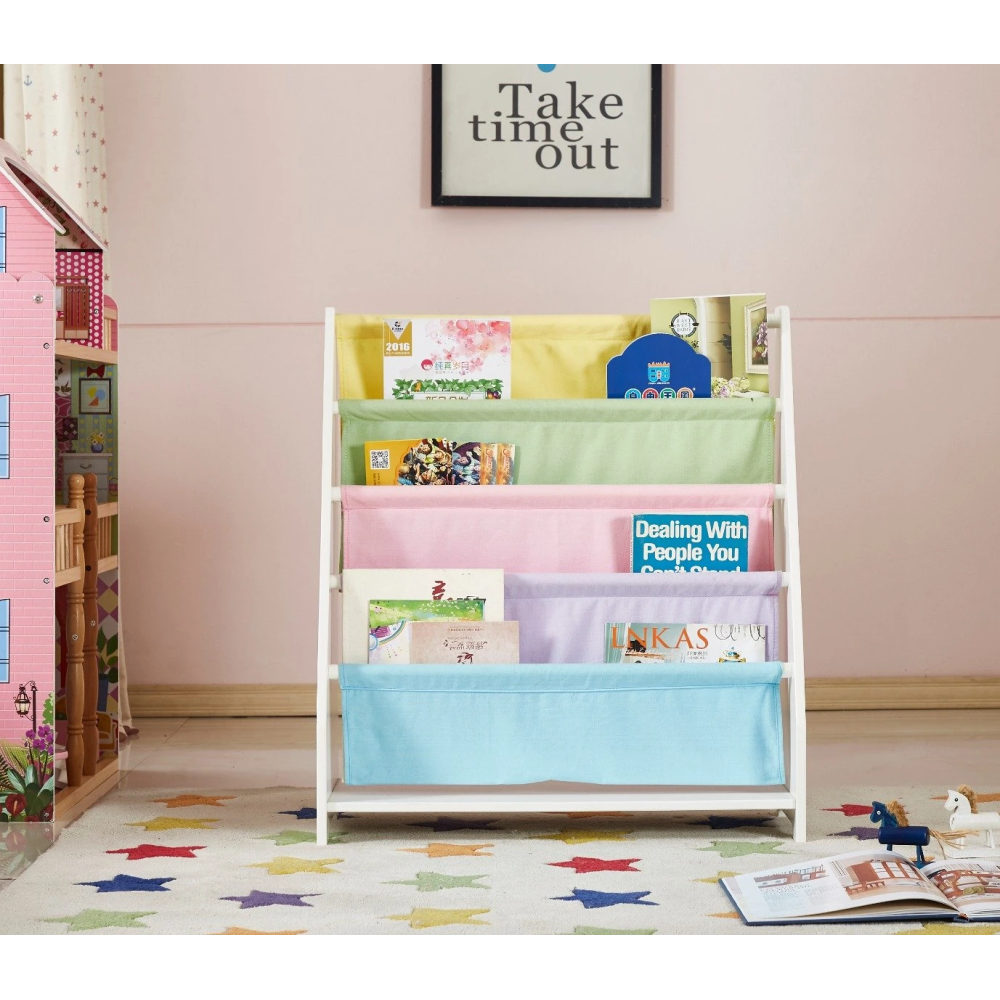 Kids Funnel Charlie White Kids Wooden Canvas Sling Magazine Bookcase