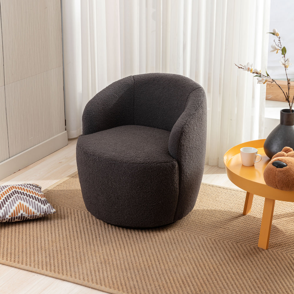 Teddy Fabric Swivel Accent Armchair Barrel Chair With Black Powder Coating Metal Ring,Ivory White