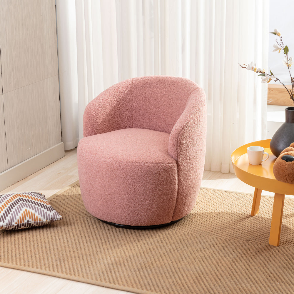 Teddy Fabric Swivel Accent Armchair Barrel Chair With Black Powder Coating Metal Ring,Ivory White