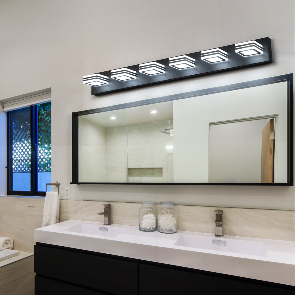 40" Modern 6-Light LED Vanity Light - Sleek Bathroom Wall Fixture, Iron & Acrylic, Dimmable & Energy-Efficient, Ideal for Mirror Lighting