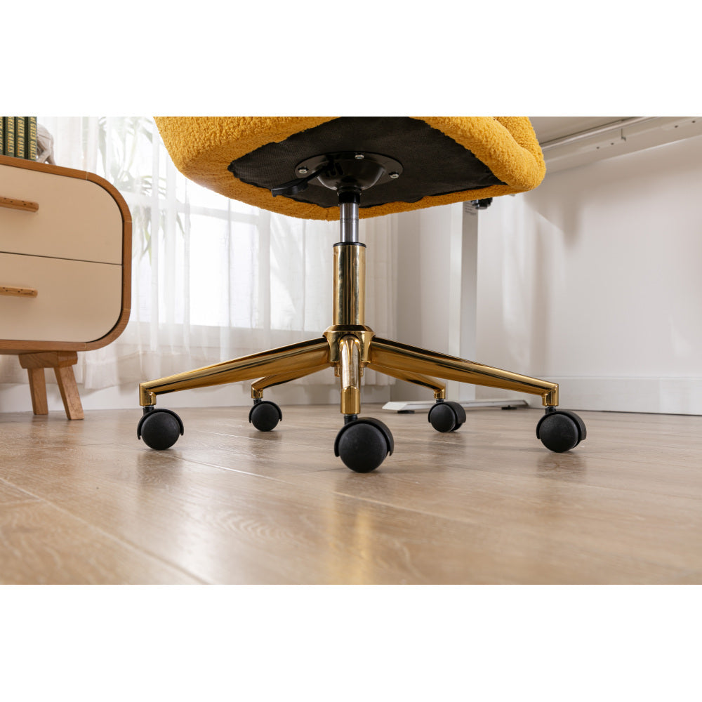 Modern Teddy Fabric Material Adjustable Height 360 Revolving Home Office Chair With Gold Metal Legs And Universal Wheel For Indoor,Pink