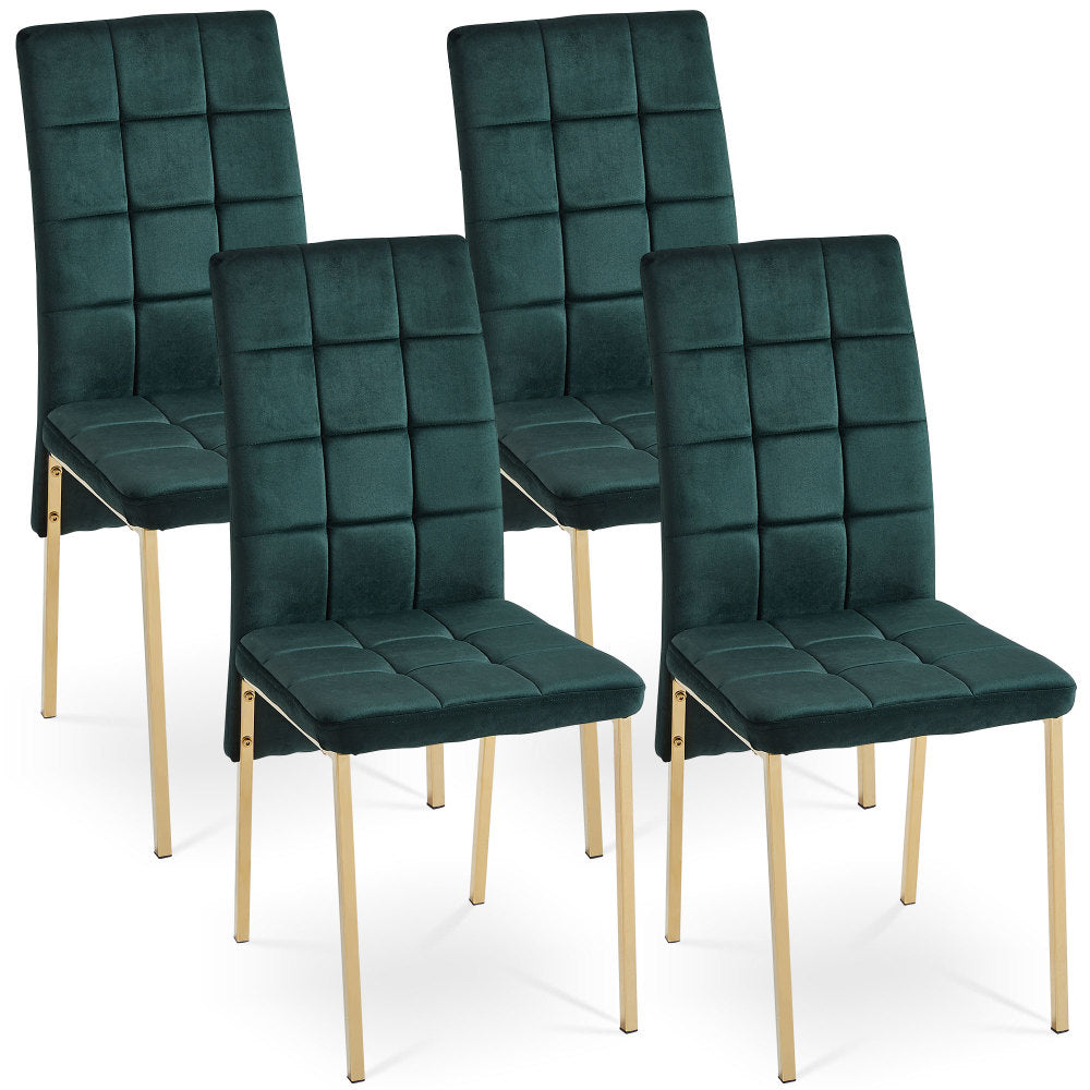 Dark Blue Velvet High Back Nordic Dining Chair Modern Fabric Chair with Golden Color Legs, Set Of 4
