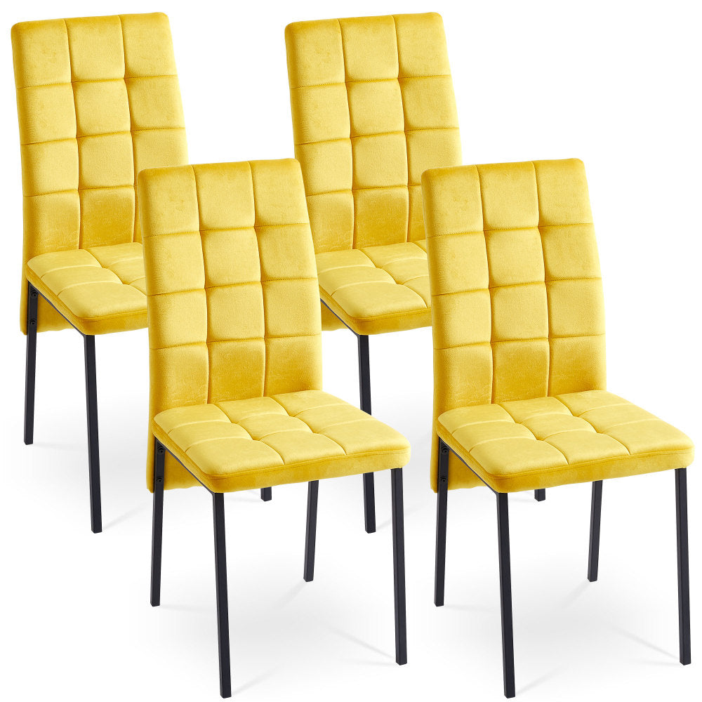 Dark Blue Velvet High Back Nordic Dining Chair Modern Fabric Chair with Golden Color Legs, Set Of 4