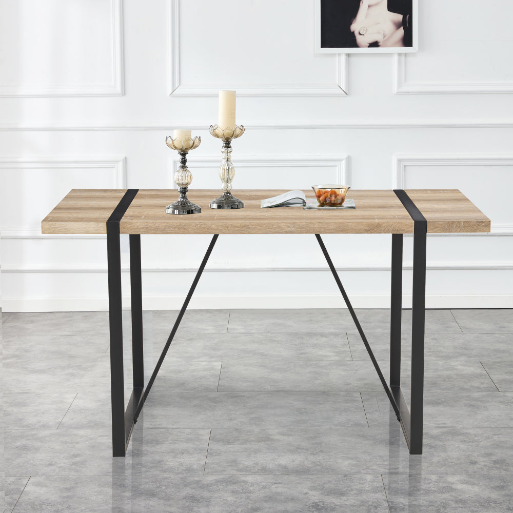 Rustic Industrial Rectangular Wood Dining Table For 4-6 Person, With 1.5" Thick Engineered Wood color Tabletop and Black Metal Legs,Desk For Kitchen Dining Living Room, 55.1" x 31.4"x 29.9"1529W115172