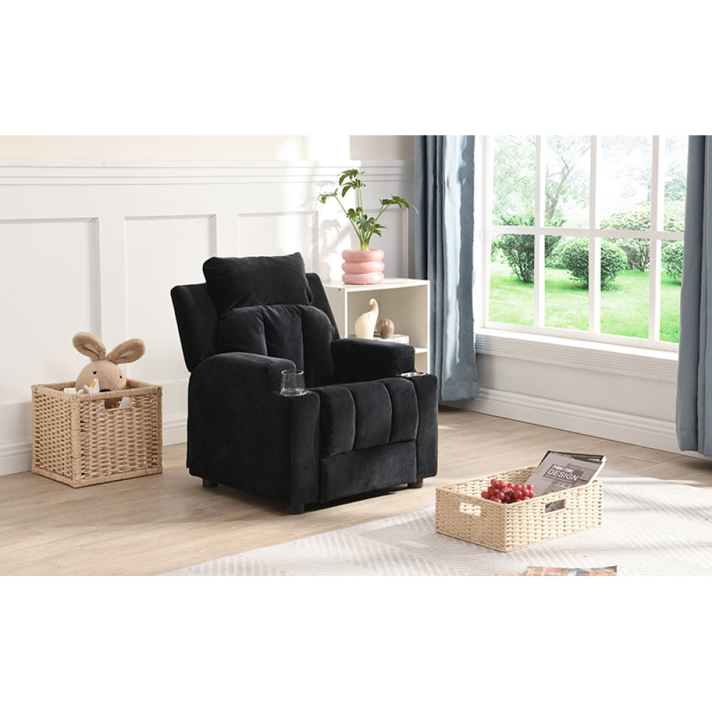 Kids Recliner Chair, Kids Upholstered Couch with Two Cup Holder, Footrest, Backrest, Toddlers Velvet Recliner with Headrest and Footrest