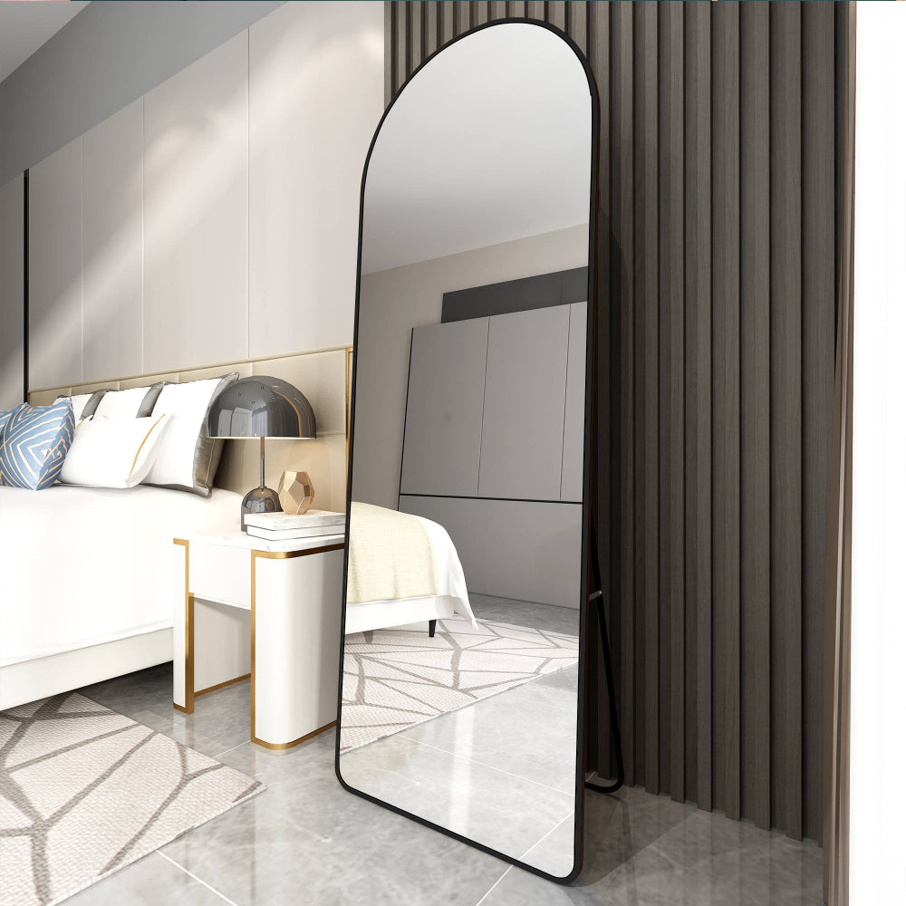 The 4st generation of floor mounted full length mirrors. Aluminum alloy metal frame arched wall mirror, bathroom makeup mirror, bedroom porch, clothing store, wall mounted. Black 65 "* 23" W1151125604