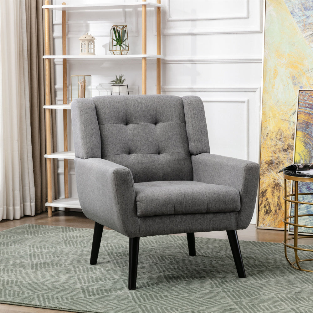 Modern Soft Teddy  Material Ergonomics Accent Chair Living Room Chair Bedroom Chair Home Chair With Black Legs For Indoor Home-Grey Teddy Fabric