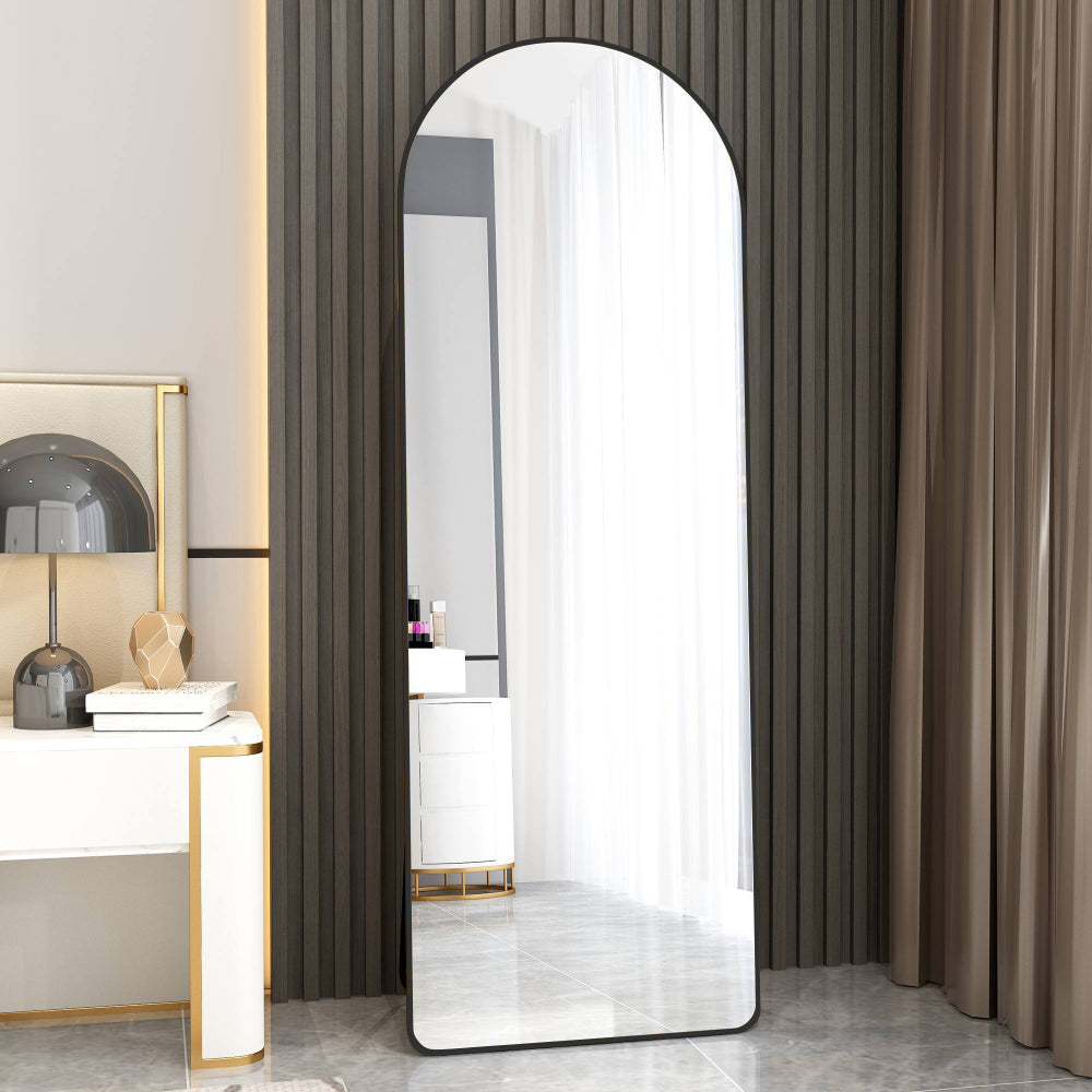 The 4st generation of floor mounted full length mirrors. Aluminum alloy metal frame arched wall mirror, bathroom makeup mirror, bedroom porch, clothing store, wall mounted. Black 65 "* 23" W1151125604