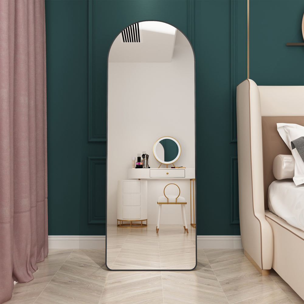 The 4st generation of floor mounted full length mirrors. Aluminum alloy metal frame arched wall mirror, bathroom makeup mirror, bedroom porch, clothing store, wall mounted. Black 65 "* 23" W1151125604