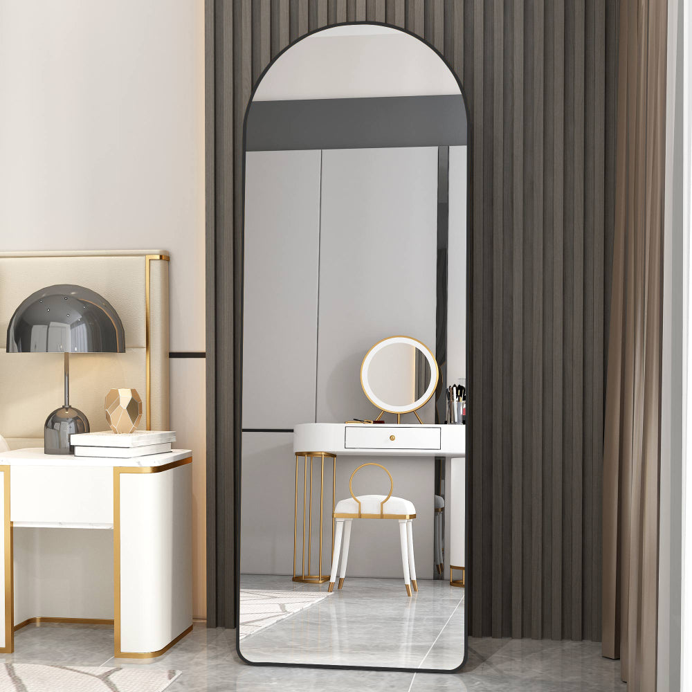 The 4st generation of floor mounted full length mirrors. Aluminum alloy metal frame arched wall mirror, bathroom makeup mirror, bedroom porch, clothing store, wall mounted. Black 65 "* 23" W1151125604
